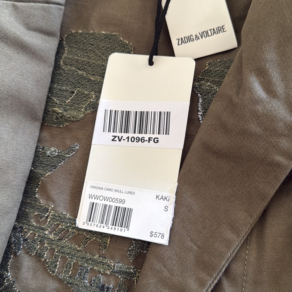 Zadig & Voltaire Virginia Camo Skull Lurex Embroidered Military Jacket - Picture 4 of 6